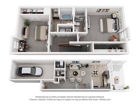 Floor plan for 2 beds, 2.5 baths, 1266 sqft